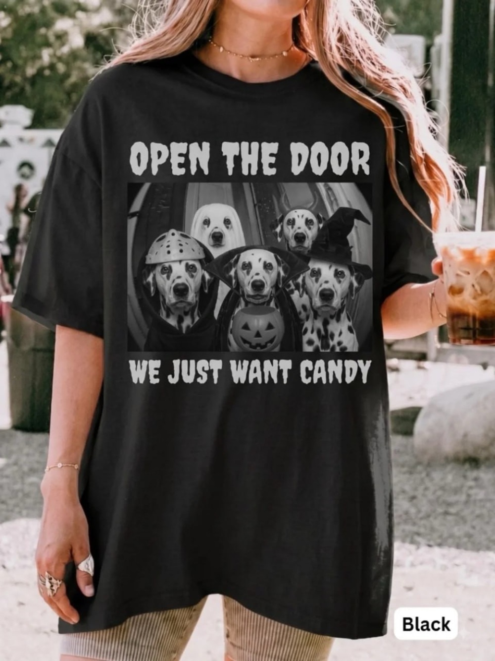 Black Halloween Dalmatian Graphic Tee